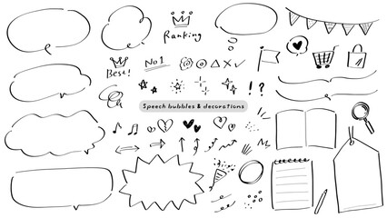 A simple and stylish hand-drawn illustration with marker pen speech bubbles and decorations. / マーカーペンの吹き出しと装飾あしらい、シンプルでおしゃれな手描きのイラスト