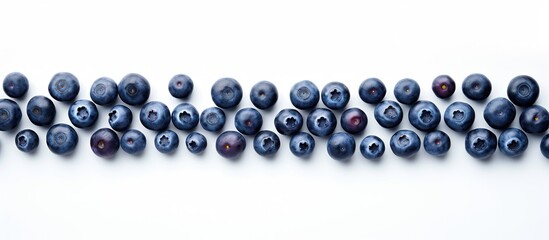Blueberries arranged neatly on a white backdrop with a copy space image for text or design