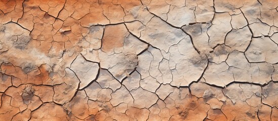 background texture cracked clay shore of a reservoir with rusty water. Copy space image. Place for adding text and design