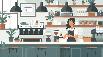 Barista in a cafe interior. Design of coffee shop cof
