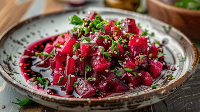 Classic Turkish Starters Red Beet Salad Known as Pancar Salatasi Mezesi