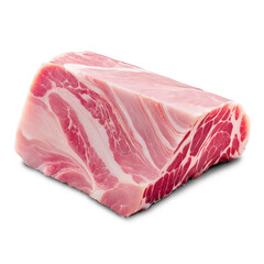 Raw pork jowl marbled appearance light pink color photographed at a slight angle