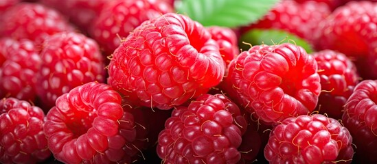 Juicy ripe raspberries with copy space image