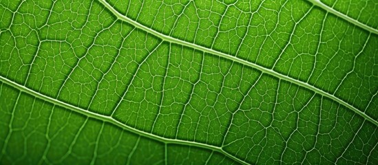 Obraz premium Detailed macro shot capturing the texture of a green leaf with copy space image