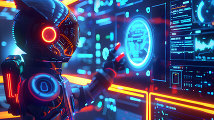 Explore a futuristic cityscape where AI and human connections are made through hands and fingers on touch screens.AI and human minds connect in a futuristic cityscape, fingers and hands interacting