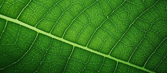 Obraz premium Detailed macro shot capturing the texture of a green leaf with copy space image