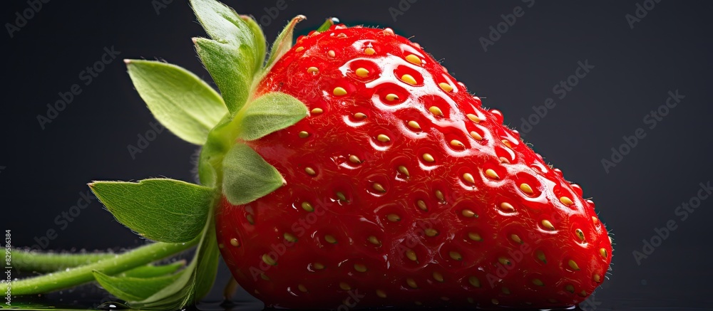 Poster An up close view of a ripe red strawberry in its natural environment with copy space image available