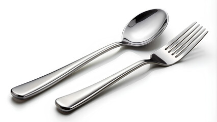 Empty simple spoon and folk isolated on white background