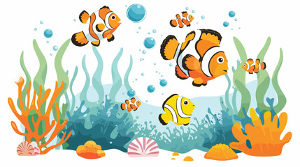Naklejka na ściany i meble Beautiful cartoon illustration with colorful sea anim