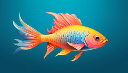 Vibrant illustration of a colorful fish with striking hues against a blue gradient background, showcasing its vivid scales and flowing fins.