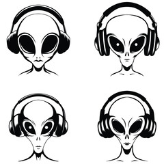 Set of alien with headset illustration. Alien head avatar icon