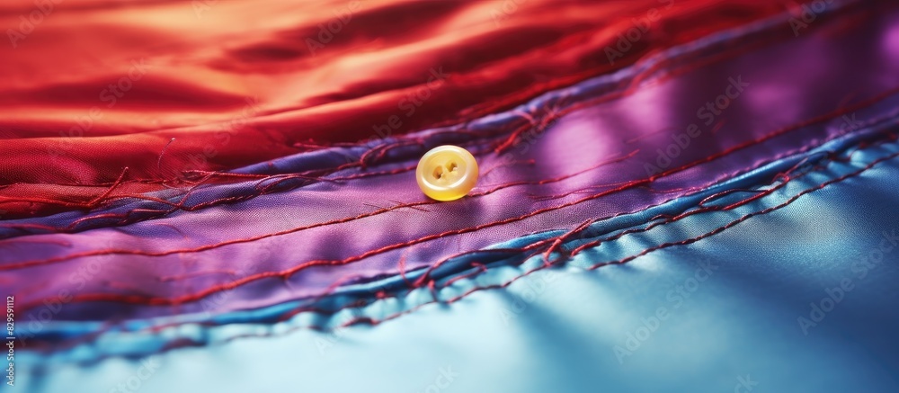 Wall mural unraveled thread on a button seam of a bedspread with copy space image