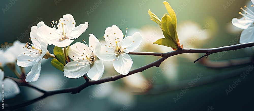 Poster Beautiful white flower in bloom on a tree during spring in a Barakaldo garden with a lovely copy space image