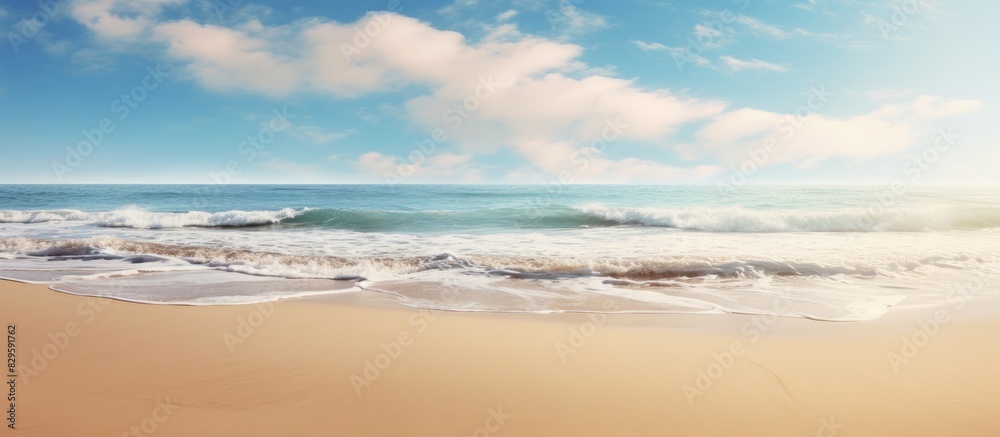 Poster Beautiful ocean beach with sand copy space image