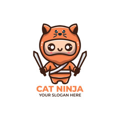 Cute Ninja Logo Vector Design