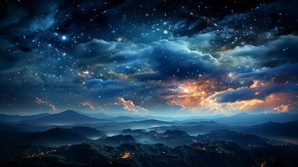 Naklejka premium Starry Night Sky with Glimmering Stars and Nebula