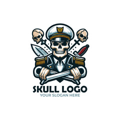 Skull Captain Logo Vector Design