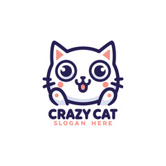 Kawaii Crazy Cat Logo Design