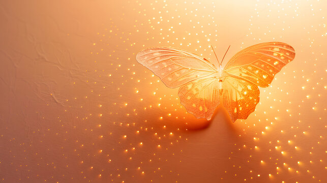 Shining butterfly from paper textured background. Generative AI. - Powered by Adobe