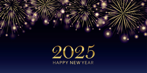 happy new year 2025 golden firework on night background greeting card vector illustration