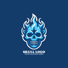 Blue Fire Skull Logo Design