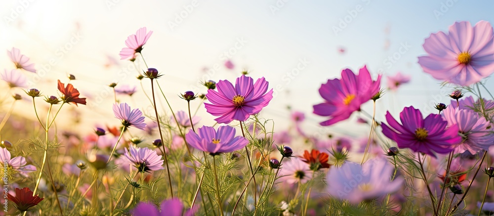Canvas Prints vivid cosmos flowers in full bloom creating a scenic nature background with copy space image