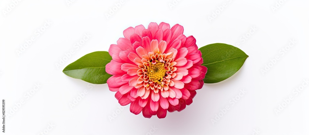 Sticker Top view of a zinnia flower against a white background with ample copy space image