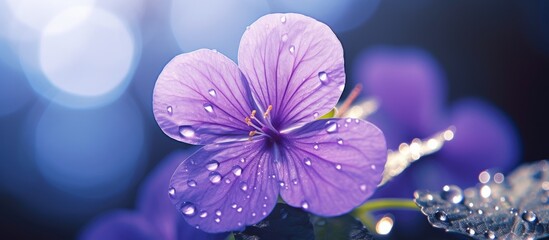Macro closeup of a lovely violet flower with focus showcasing a copy space image