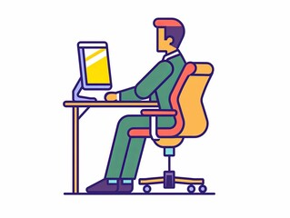 A man is sitting at a desk with a computer monitor in front of him