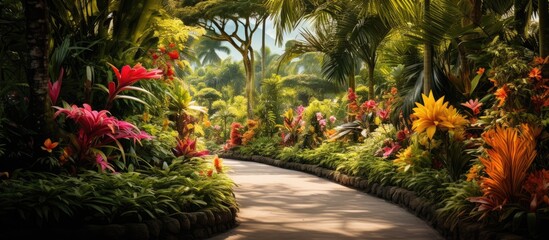 Scenic tropical garden design with a beautiful copy space image