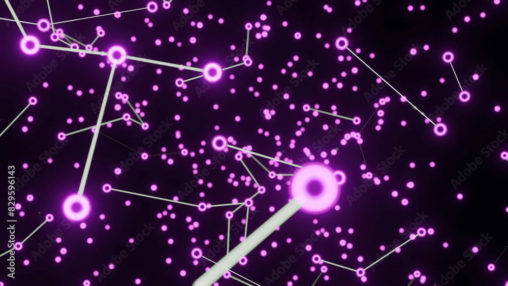 Wall mural chains of molecules in stream. design. interweaving of particles in moving stream. stream of luminou