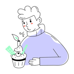 Trendy doodle mini illustration of blowing candle 