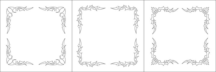 Set of three frames. Elegant black and white frame with Scandinavian ornament, decorative border, corners, isolated vector illustration.	