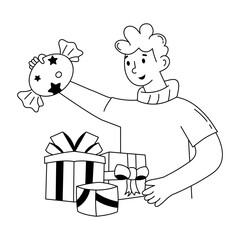 Trendy doodle mini illustration of receiving birthday gifts 