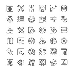 Settings icons set. Vector line icons. Black outline stroke symbols