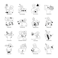 Set of 16 Success and Celebration Doodle Mini Illustrations 

