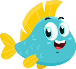 Cute Sea Fish Cartoon Character. Vector Illustration Flat Design Isolated On Transparent Background