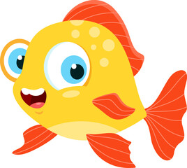 Cute Sea Fish Cartoon Character. Vector Illustration Flat Design Isolated On Transparent Background