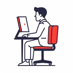 A man is sitting at a desk with a computer monitor in front of him
