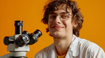 Fototapeta premium Young Physicists Joyous Portrait A Visionary Embracing Scientific Discovery