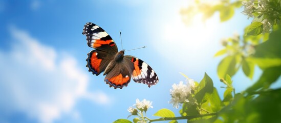 Discover the fascinating beauty of a Red Admiral Butterfly Vanessa atalanta with vibrant wings set...