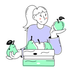 Modern hand drawn mini illustration of buying fruits 