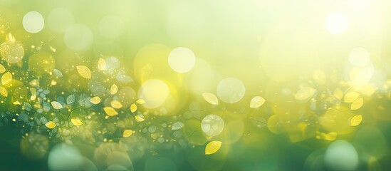 Obraz premium Background of bokeh colors in green and yellow tones with sunlight peeking through perfect for a copy space image