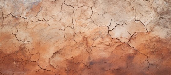 background texture cracked clay shore of a reservoir with rusty water. Copy space image. Place for adding text and design