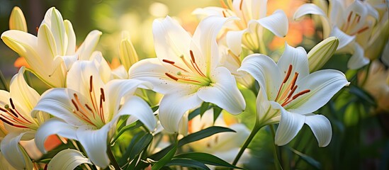 Obraz premium A close up view of lilies in the garden with copy space image