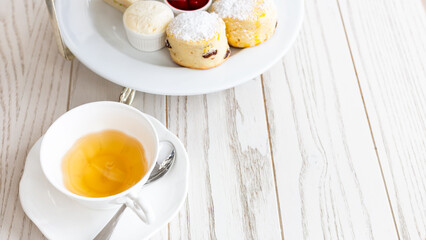 Afternoon tea stand with sweet treats, Afternoon tea set with dessert, High tea set with dessert.