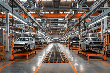 Fototapeta premium Car repair service center inside a car repair shop