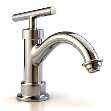 recommend clip art: steel faucet on white background. Mixer cold hot water. Modern faucet bathroom. Kitchen tap . Isolated white background. Side view.