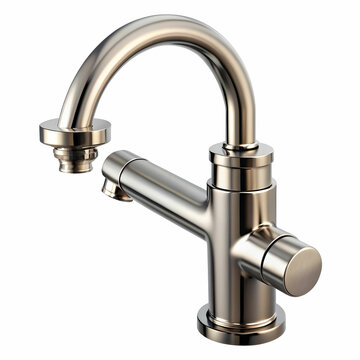 recommend clip art: steel faucet on white background. Mixer cold hot water. Modern faucet bathroom. Kitchen tap . Isolated white background. Side view.