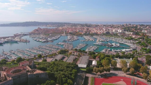 Antibes, France: Aerial view of Le Fort Carr&eacute; (Fuerte Cuadrado) in famous resort town by Mediterranean Sea on French Riviera - landscape panorama of Europe from above
